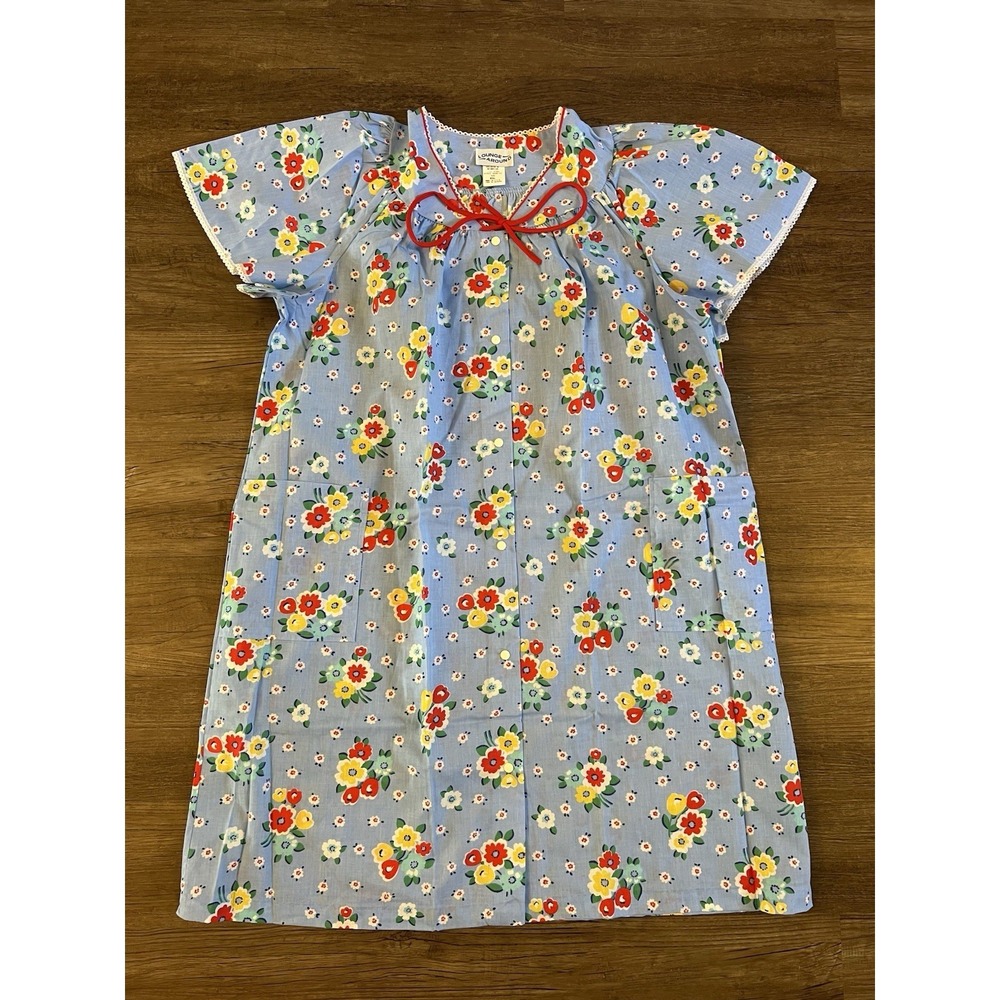 Vtg Lounge Around House Dress Patio Muu Muu Midi Floral Pocket Lounge Retro C17